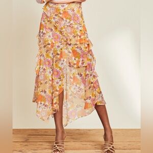 Veronica Beard Eleanora Multicolor Silk Ruffle Floral Skirt